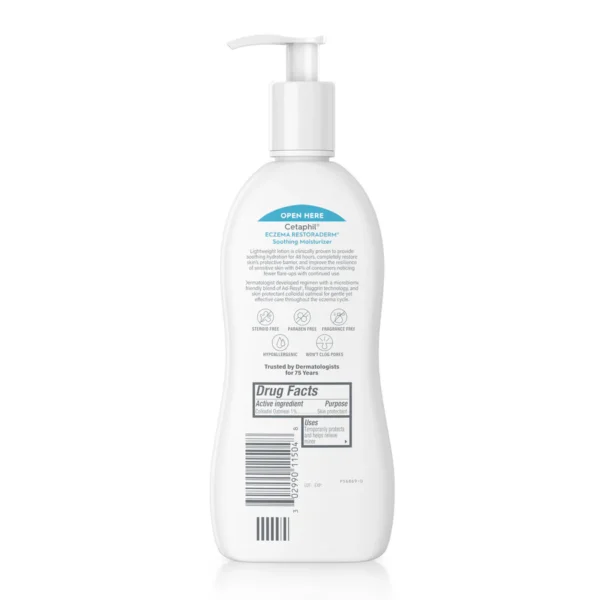 CETAPHIL US Eczema Restoraderm Soothing Moisturizer eContent ATF Back of Pack images 05 2022 Copy