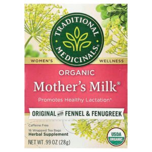 تراديشيونال ميديسينالز‏, منتج Mother's Milk العضوي، منتج أصلي غني بالشمر والحلبة، خالٍ من الكافيين، 16 كيس شاي مغلّف، 0.99 أونصة (28 جم)