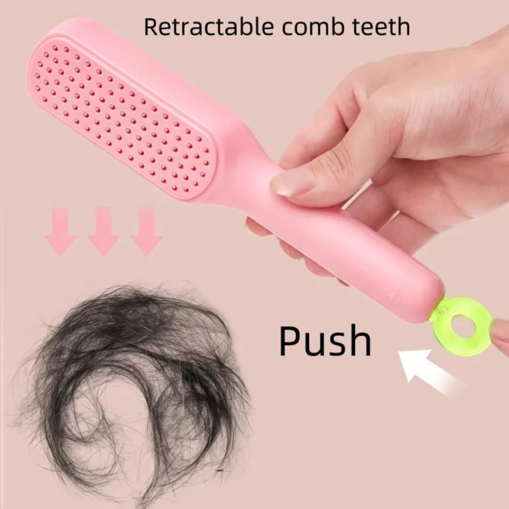 Self cleaning hairbrush retractable